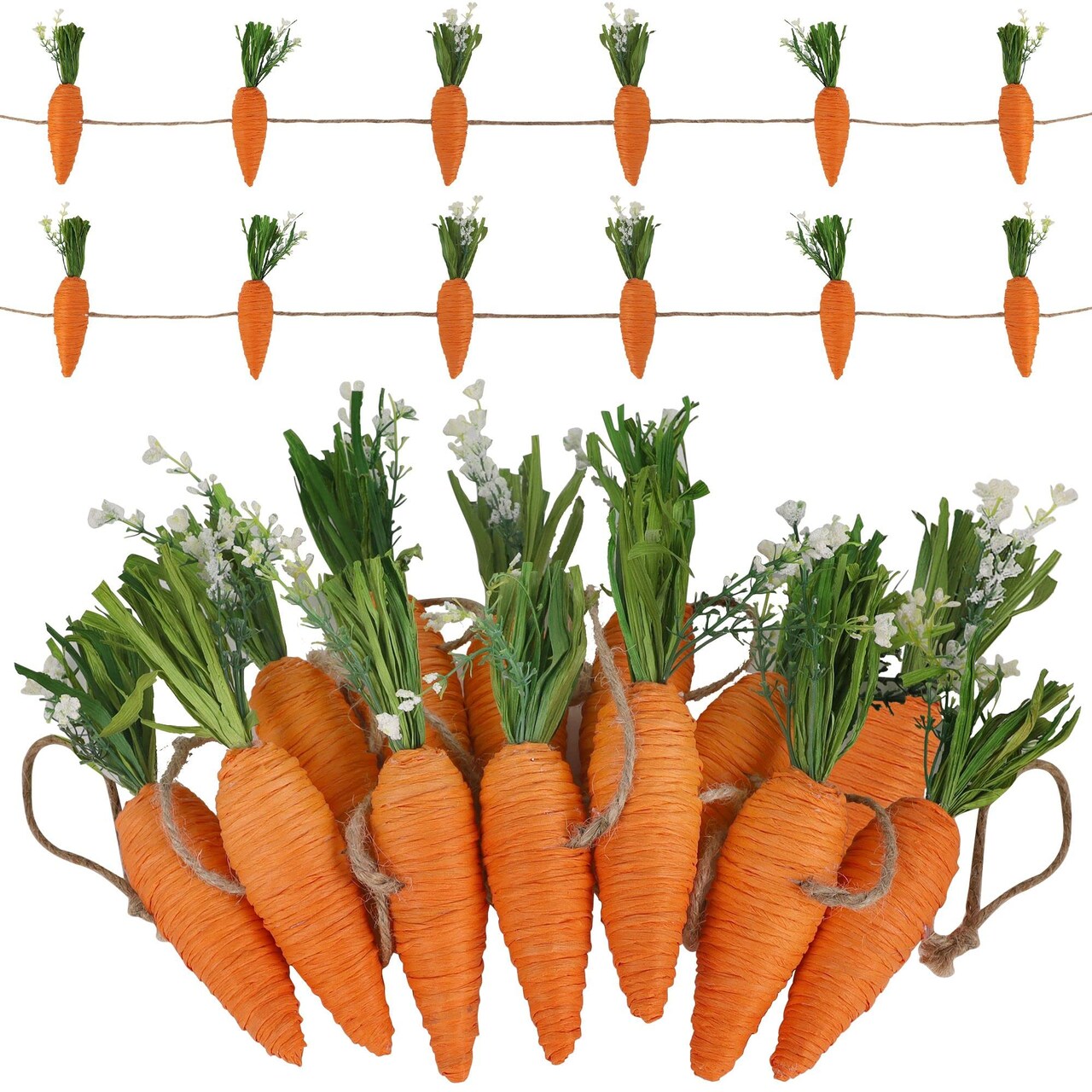 Easter Garland Decor, 12 Pcs Carrot Ornament for Mantel Decorations, 8.5 FT Hanging Artificial Carrots Garland Carrot Banner for Fireplace Home Kitchen Party